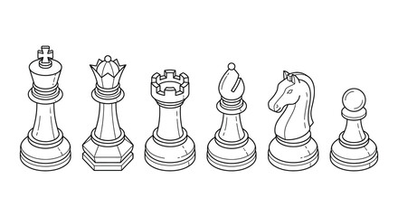 Chess Pieces Collection Black And White Vector Illustration © Begum