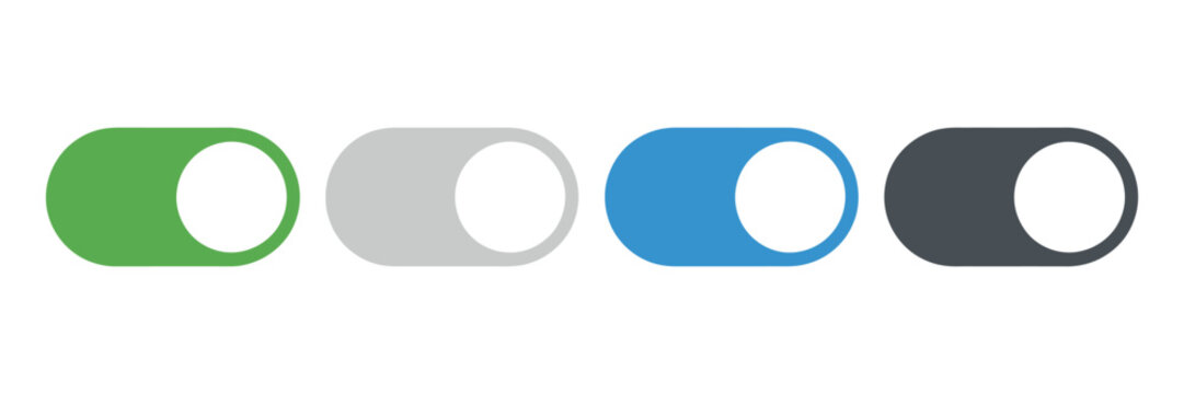 Toggle switch icon, green, grey, blue and dark grey interface controls, editable vector illustration for user interface