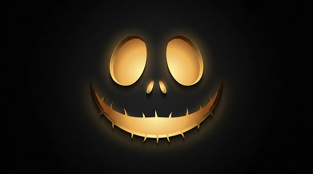 Halloween Spooky Jack O Lantern Glowing Pumpkin Face On Dark Background For Holiday Design