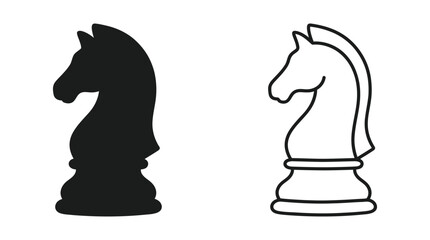 Chess Knight Silhouettes Black And White Line Art © As