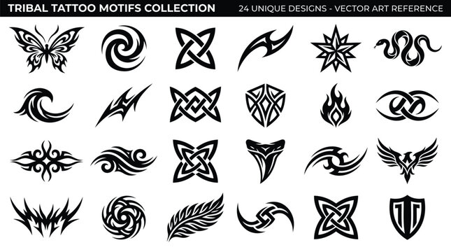 Tribal tattoo motifs collection 24 unique vector designs for body art