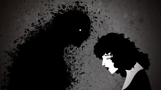 sad woman facing the shadow of depression and existential emptiness