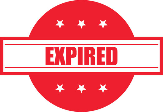 Red circle with expired stamp and white stars on label