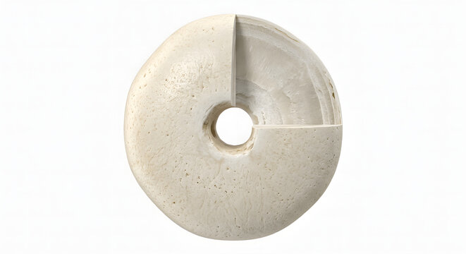 Hyper-Realistic Scientific 3D Render of an Ancient Ostrich Eggshell Bead Showing Internal Cross-Section