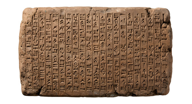 Ancient Mesopotamian Clay Cuneiform Tablet with Sumerian Script, Highly Detailed 3D Render Isolated on White