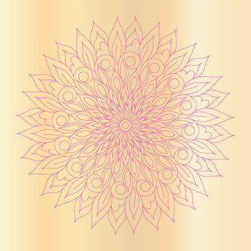 Pink mandala with intricate petal-like pattern, circular design on a light gradient, beautiful decorative element.