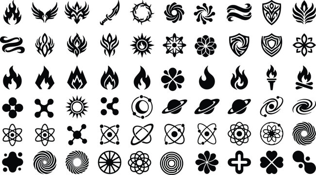 Abstract Symbol Icons Collection Decorative Monochrome Vector Set
