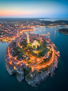 Rovinj, Croatia From Above at Dawn