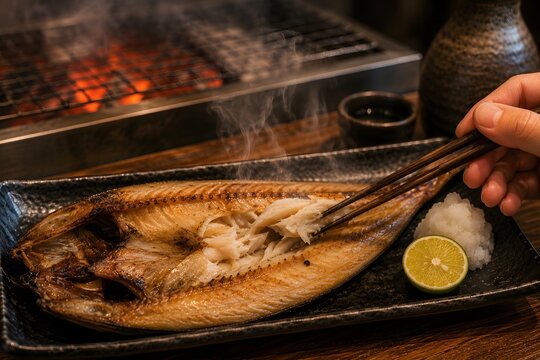 grilled hokke flaked with chopsticks and sake
