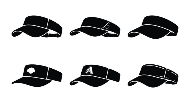 Visor Cap Silhouettes Flat Vector Illustration On White Background