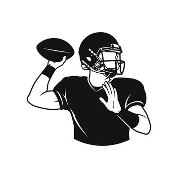American football quarterback throwing ball in a dynamic pose against a white background for sports concepts