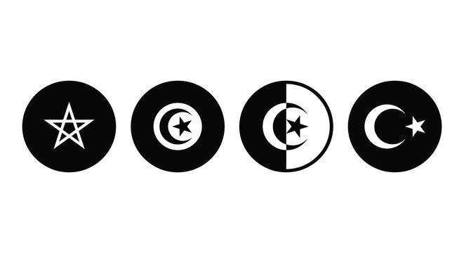 National Flags In Circular Silhouettes Black And White Graphic