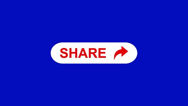 Animation of a YouTube share button with text and icon. Isolated on a black background with an alpha channel. Click on share button with computer arrow cursor, 4k video