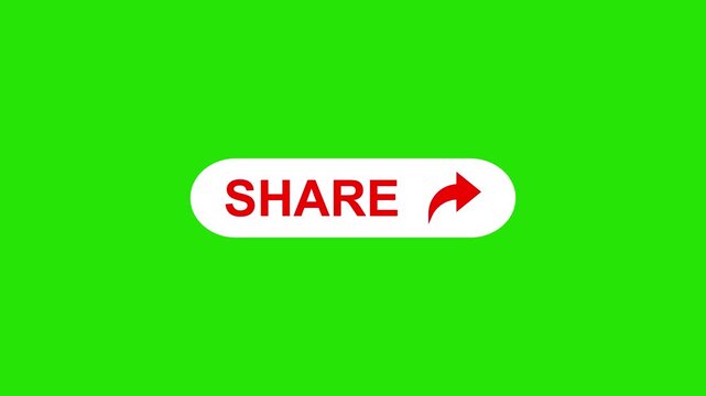 Animation of a YouTube share button with text and icon. Isolated on a black background with an alpha channel. Click on share button with computer arrow cursor, 4k video