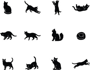 Obraz premium Black cat silhouettes in various poses