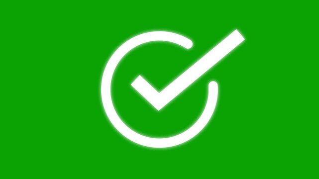 Animated green check mark icon in white circle. Isolated on a green background. Animated reveal of a white checkmark icon in a green circle. Check Mark, Tick, Yes, OK Symbol Animation. approved tick 