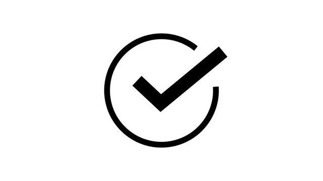 Animated green check mark icon in white circle. Isolated on a green background. Animated reveal of a white checkmark icon in a green circle. Check Mark, Tick, Yes, OK Symbol Animation. approved tick 