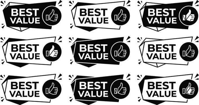 Best value shopping badge stickers set with thumbs up icon isolated on white background web promotion vector template