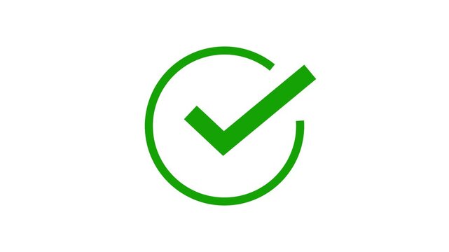 Checkmark animation in a green circle. Isolated on a white background. Tick mark icon animation, Animated white check mark icon in green circle. 