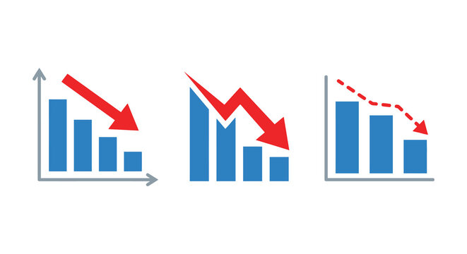 Declining Bar Graphs With Arrows Vector Illustration Silhouette
