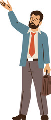 Obraz premium Cartoon businessman pointing up with briefcase flat style vector