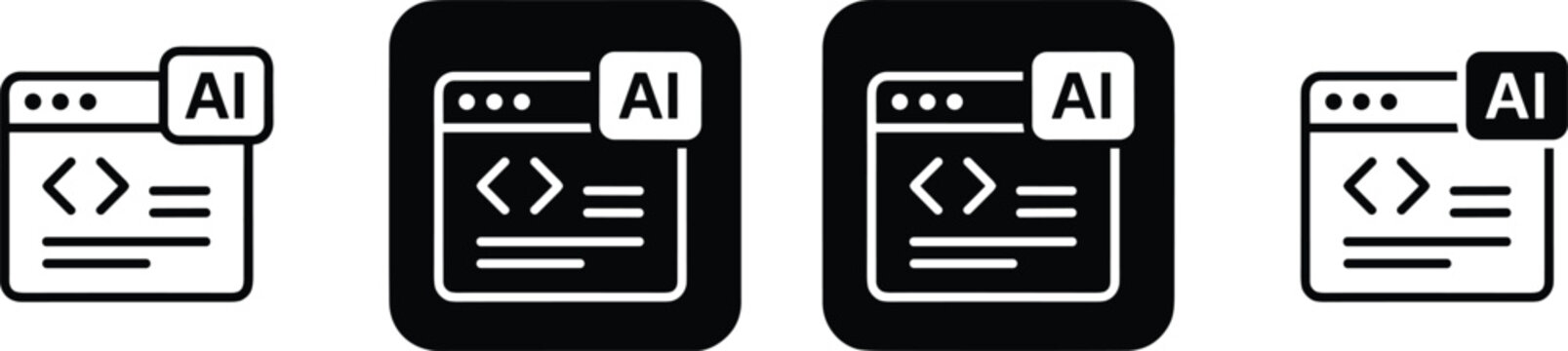 AI coding icon vector illustration with web browser window and artificial intelligence code symbol design