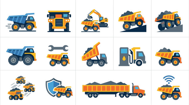 Dynamic Colorful Set of Construction and Mining Equipment with Modern Tech Icons with high quality professional line art symbols for modern creative design and digital branding projects