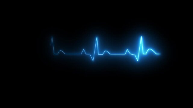 ECG monitor beating heart with a neon electrocardiogram overlay, featuring dynamic HUD elements.Abstract neon heartbeat signal icon animation on black background.