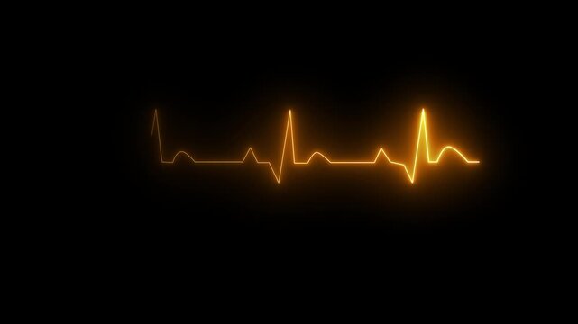 ECG monitor beating heart with a neon electrocardiogram overlay, featuring dynamic HUD elements.Abstract neon heartbeat signal icon animation on black background.