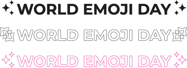 World Emoji Day text typography design with sparkling star icons on white background © Gfx