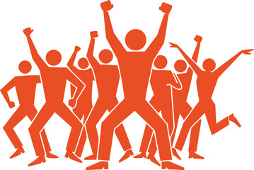 Fototapeta premium A minimalist graphic illustration of a group of people celebrating with raised arms.