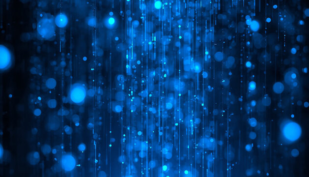 Cascading blue light digital rain particles