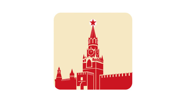 Red Kremlin Tower and Wall Silhouette, Moscow Landmark, Russia