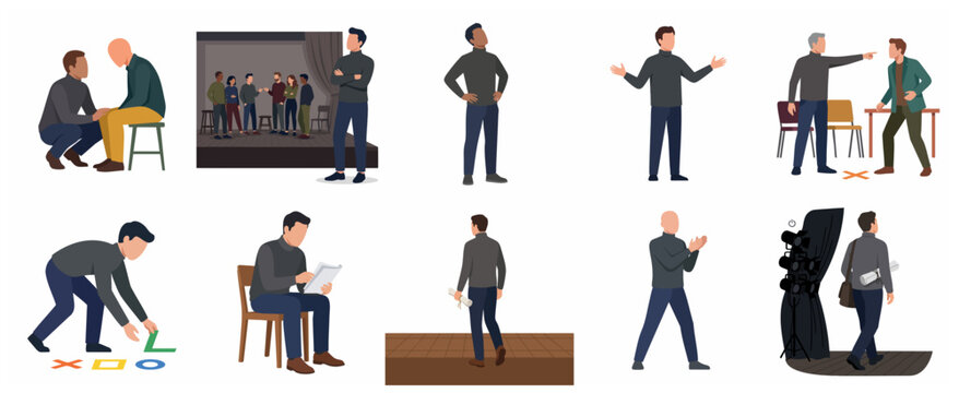 Theater Rehearsal and Acting Workshop Vector Illustration Set