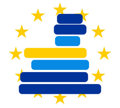 smooth shape of the map of Europe, isolated, creative dark blue, light blue and yellow  and stars 
