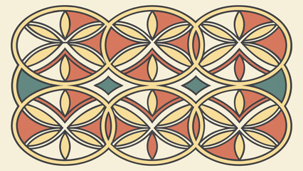 Fototapeta premium Seamless pattern featuring repeating interconnected oval and leaf shapes seamless geometric interconnected repeating background symmetrical decorative abstract backdrop wallpaper ornamental