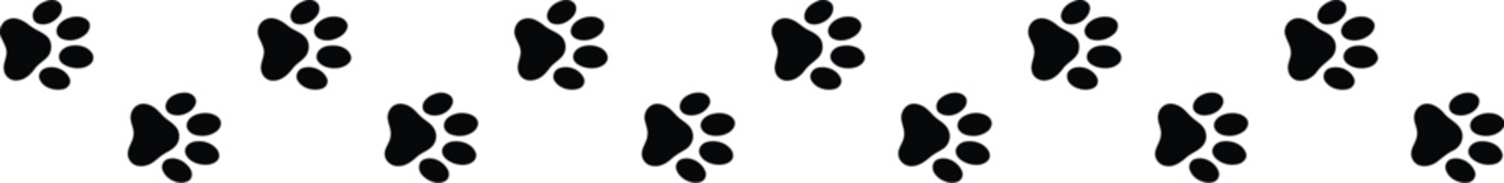 Silhouette of black paw prints line decorative border for pet design