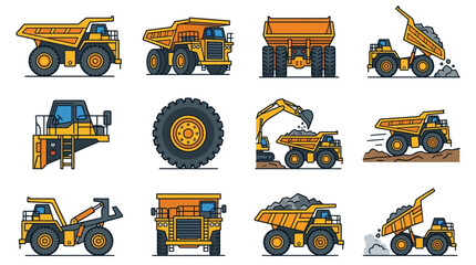 Corporate Set of Heavy Construction Mining Equipment with Yellow and Orange Color Scheme with high quality professional line art symbols for modern creative design and digital branding projects © Kamet