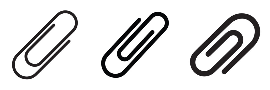 Paper Clip Icon Set Vector in Flat, Outline and Solid Styles for Office Stationery, Document Attachment
 and Business Design