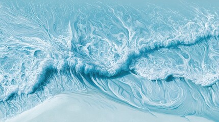 Fototapeta premium Tidal patterns show the rhythm of breath with waves coming in and receding on a beach. The scene is tranquil with no people present.