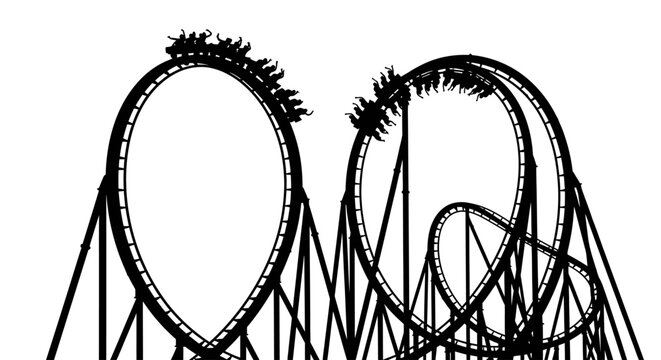 Vector Illustration of a Thrilling Roller Coaster Loop Silhouette Isolated on White Backdrop