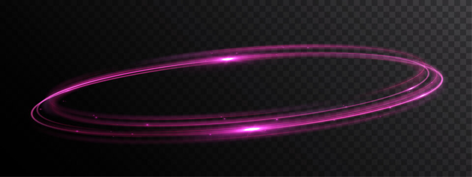 Pink Glowing Elliptical Light Ring with Futuristic Neon Energy Trail Isolated on Transparent Background

