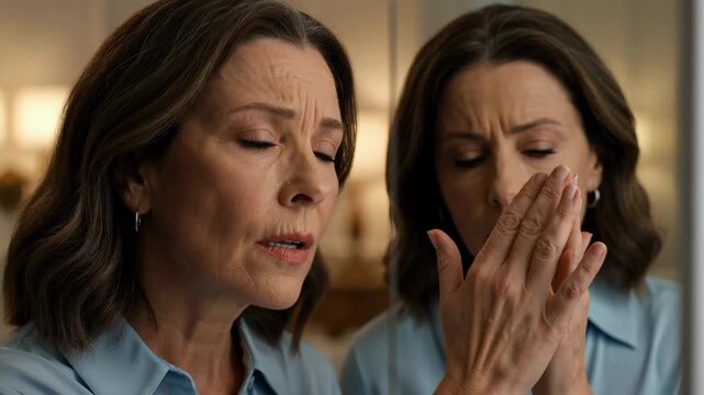 Mature Woman's Emotional Journey with Subtle Expressions in Soft Indoor Lighting Cinematic