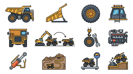 Minimalist of Construction and Mining Heavy Machinery in Earthy Tones with high quality professional line art symbols for modern creative design and digital branding projects © Kisanak