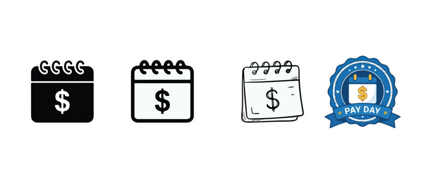Calendar icons with dollar signs and pay day logo for finance and business concepts  pay day and salary payment symbols