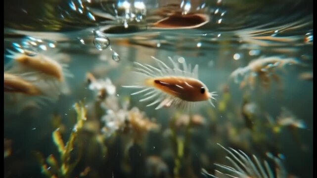 Tiny Exotic Fish Swims Through Underwater Plants With Bubbles Rising