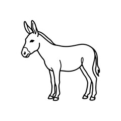 Fototapeta premium Minimalist black and white line of a donkey standing in profile, isolated on a white background, simple animal