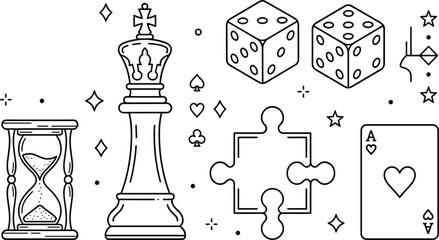 Fototapeta premium Board Games and Strategy Concept Line Art Icons Set