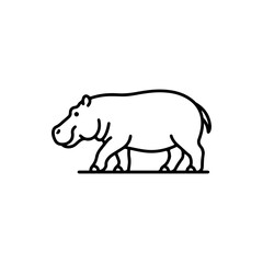 Obraz premium Simple line of a hippopotamus walking isolated on a white background, for educational or, wildlife projects