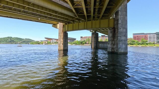 footage along the Allegheny River in Pittsburgh Pennsylvania USA
